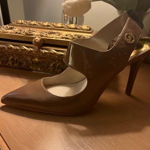 Sling back dark tan pumps